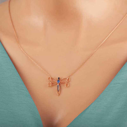 Rose Plated Dragonfly Women's Silver Necklace