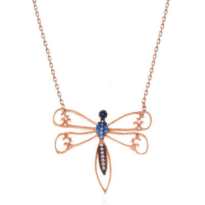 Rose Plated Dragonfly Women's Silver Necklace