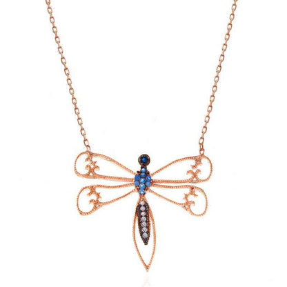 Rose Plated Dragonfly Women's Silver Necklace