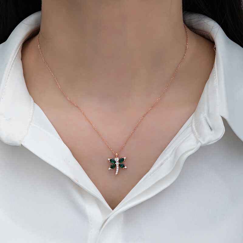 Rose Plated Dragonfly Women's Silver Pendant