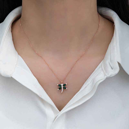Rose Plated Dragonfly Women's Silver Pendant