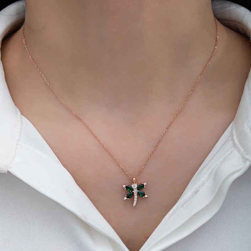 Rose Plated Dragonfly Women's Silver Pendant