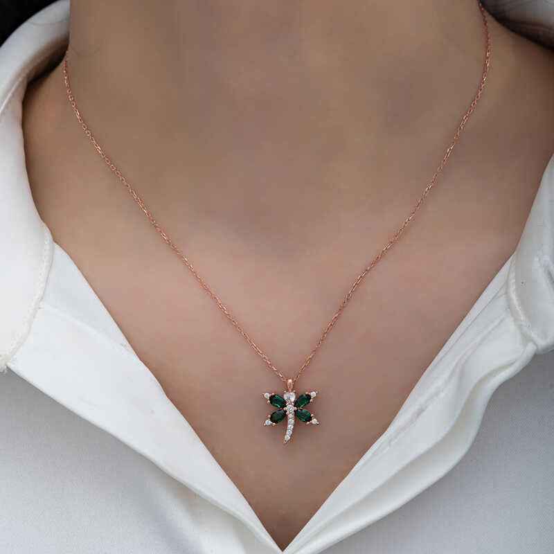 Rose Plated Dragonfly Women's Silver Pendant