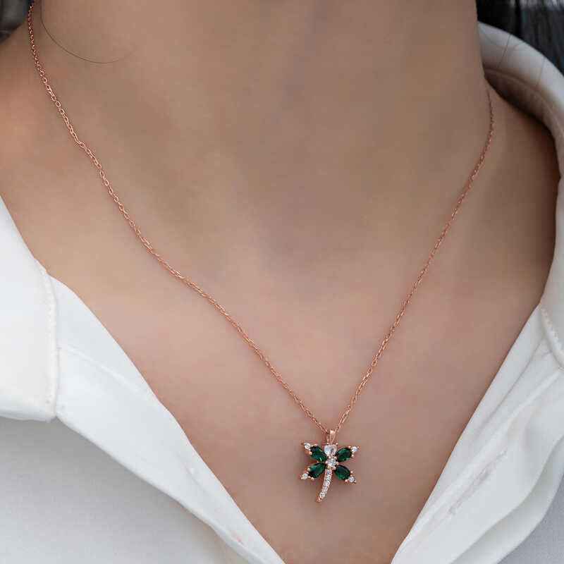 Rose Plated Dragonfly Women's Silver Pendant