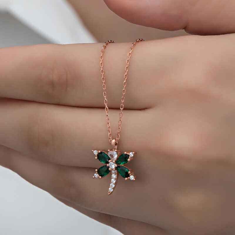 Rose Plated Dragonfly Women's Silver Pendant