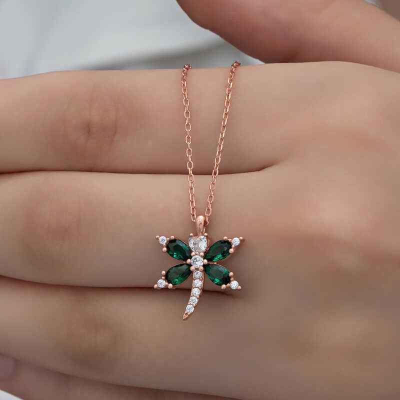 Rose Plated Dragonfly Women's Silver Pendant