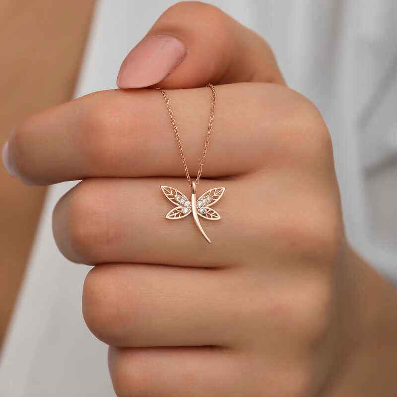 Rose Plated Dragonfly Women's Silver Necklace