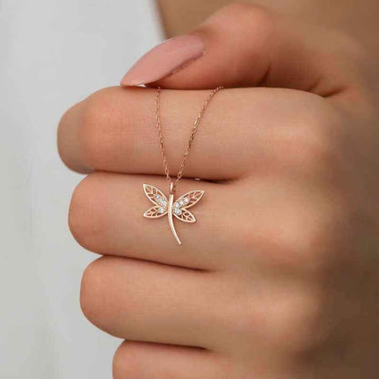 Rose Plated Dragonfly Women's Silver Necklace