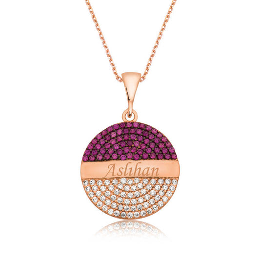 Collier rond en argent plaqué rose pour femme avec plaque signalétique