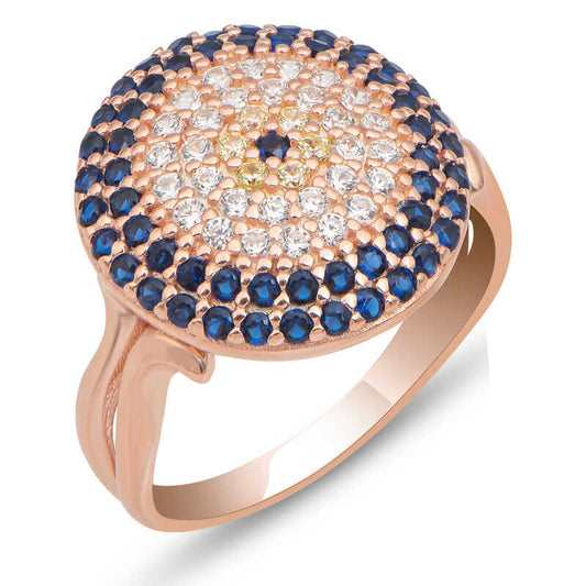 Bague ronde en argent plaqué rose pour femme avec mauvais œil