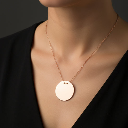 Rose Gold Plated Round Plate Women's Silver Necklace