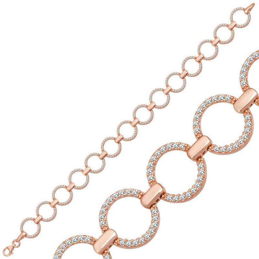 Round Stone Rose Plated Women's Silver Bracelet