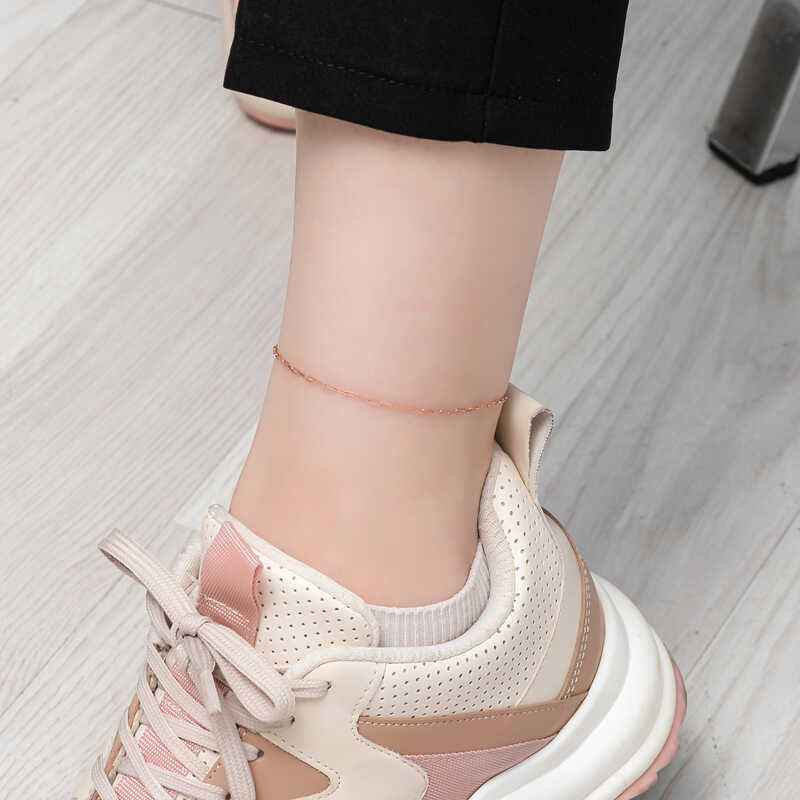 Rose Plated Chain Pattern Women's Silver Anklet