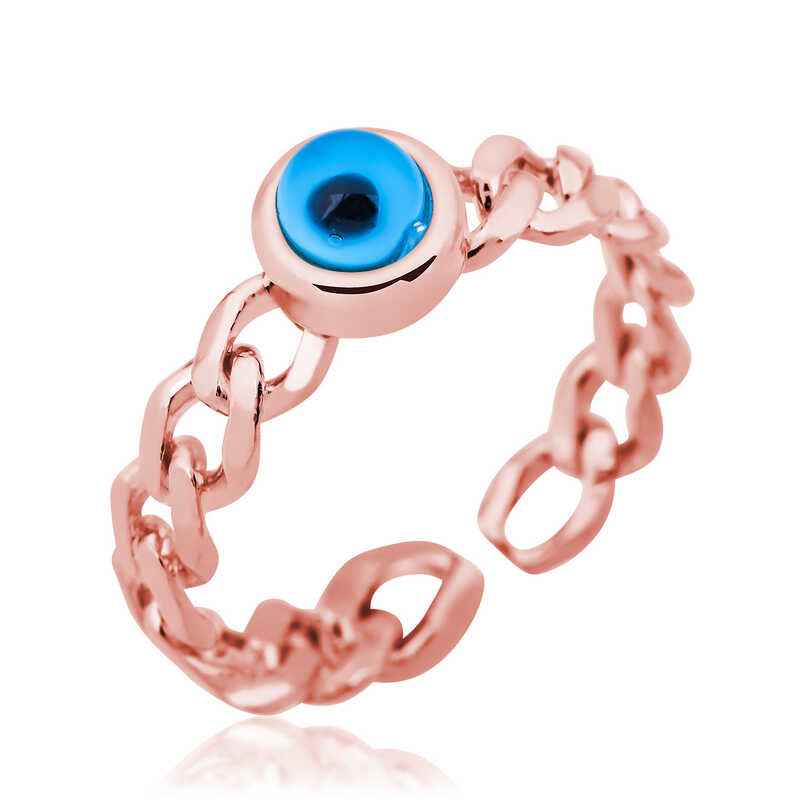 Rose Plated Chain Pattern Evil Eye Women's Silver Ring