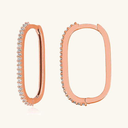 Rose Plated Zircon Stone Hoop Women's Silver Earrings