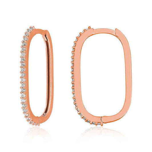 Rose Plated Zircon Stone Hoop Women's Silver Earrings
