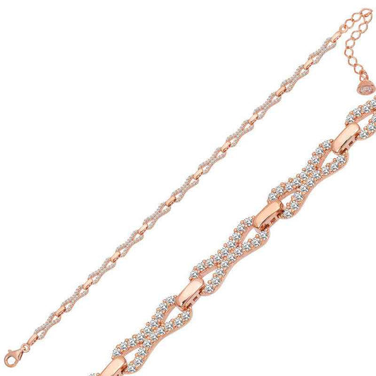 Rose Plated Zircon Stone Women's Silver Bracelet