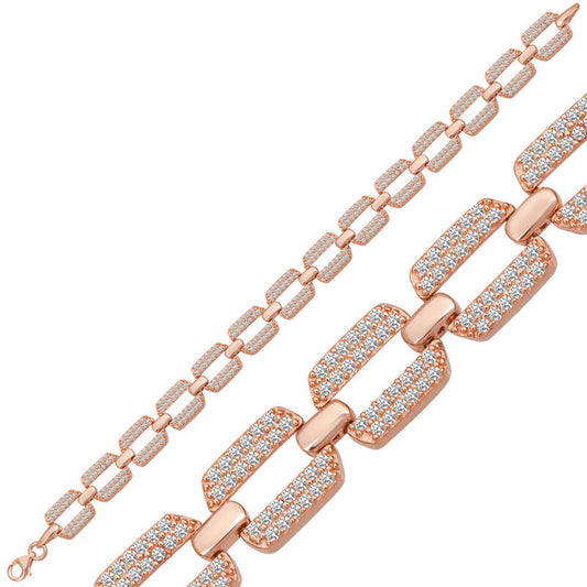 Rose Plated Zircon Stone Women's Silver Bracelet