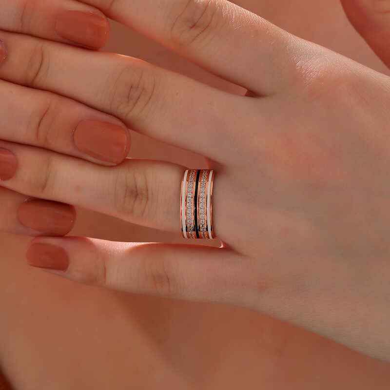 Rose Zircon Stone Women's Silver Ring