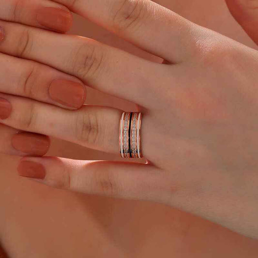 Rose Zircon Stone Women's Silver Ring