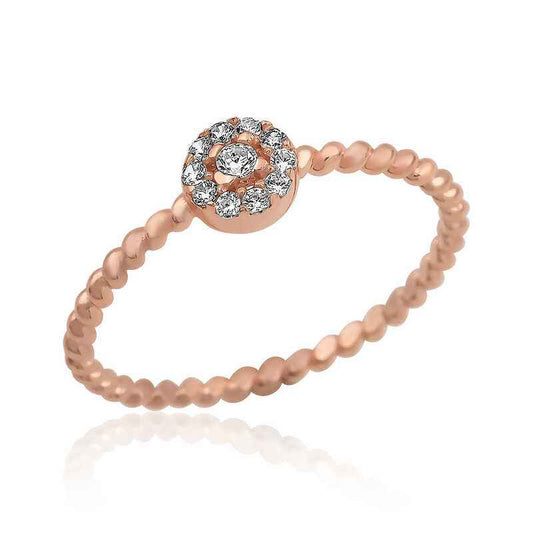 Rose Plated Zircon Stone Women's Silver Ring