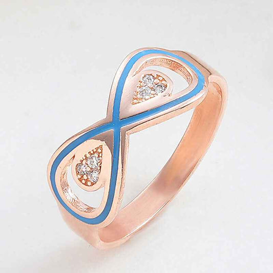 Rose Plated Zircon Stone Infinity Women's Silver Ring