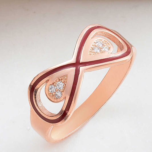 Rose Gold Plated Zircon Stone Infinity Women's Silver Ring