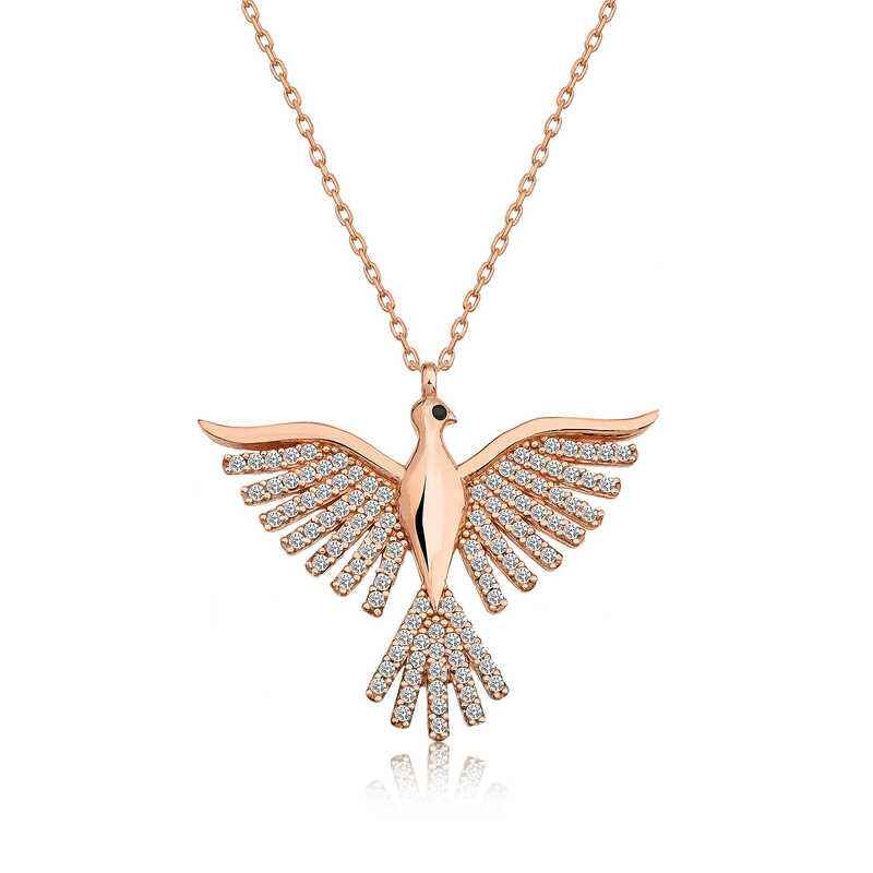 Rose Plated Emerald Phoenix Women's Silver Necklace