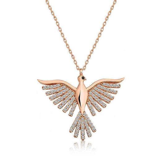 Rose Plated Emerald Phoenix Women's Silver Necklace