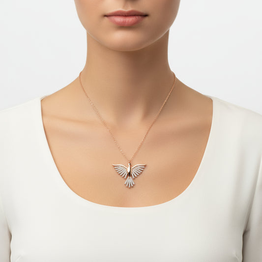 Rosévergoldete Smaragd-Phönix-Damen-Silberkette