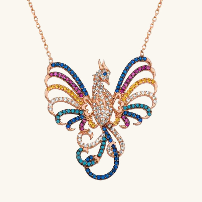 Rose Plated Emerald Phoenix Women's Silver Necklace
