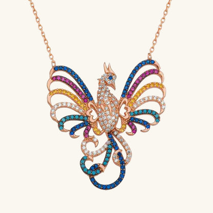 Rose Plated Emerald Phoenix Women's Silver Necklace