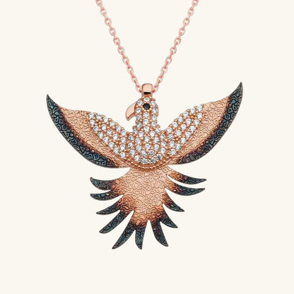 Rose Gold Plated Emerald Phoenix Silver Pendant