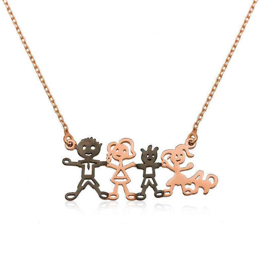 Rose Plated Happy Family Silver Pendant