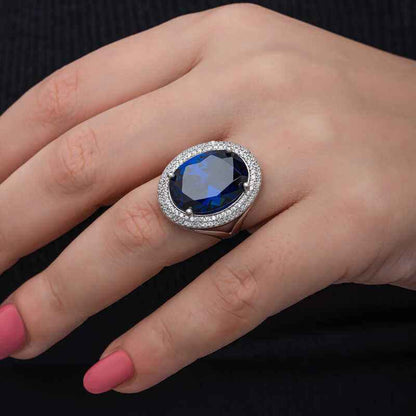 Sapphire Stone Women's Silver Ring