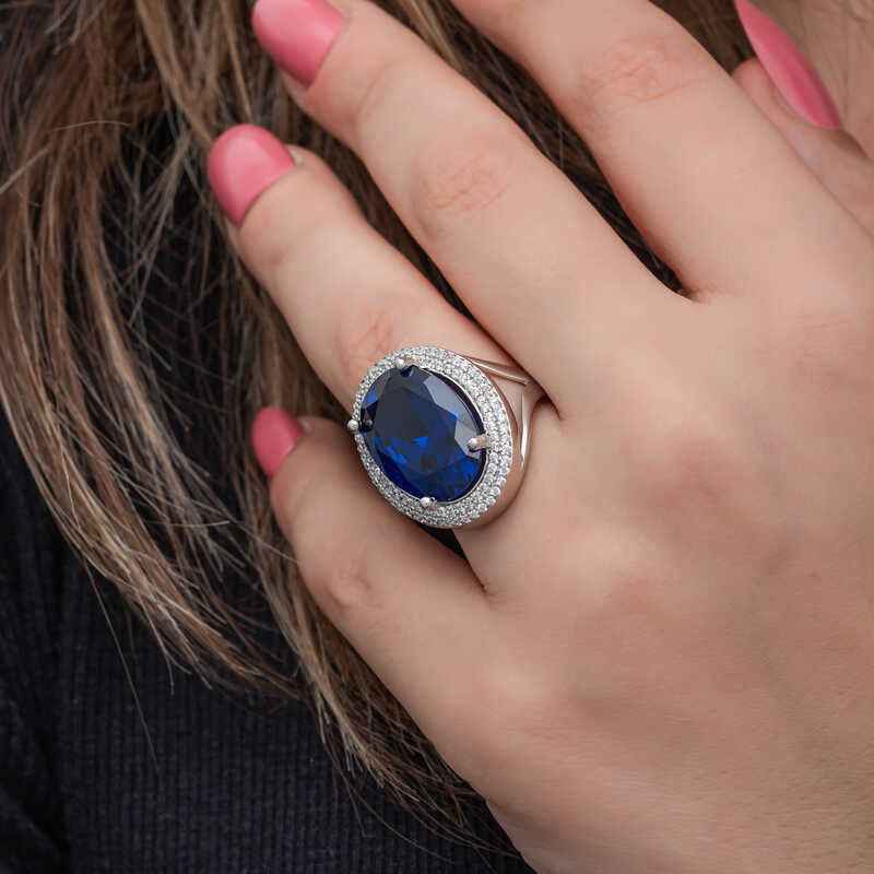 Sapphire Stone Women's Silver Ring