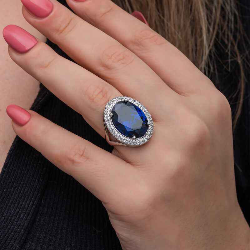 Sapphire Stone Women's Silver Ring