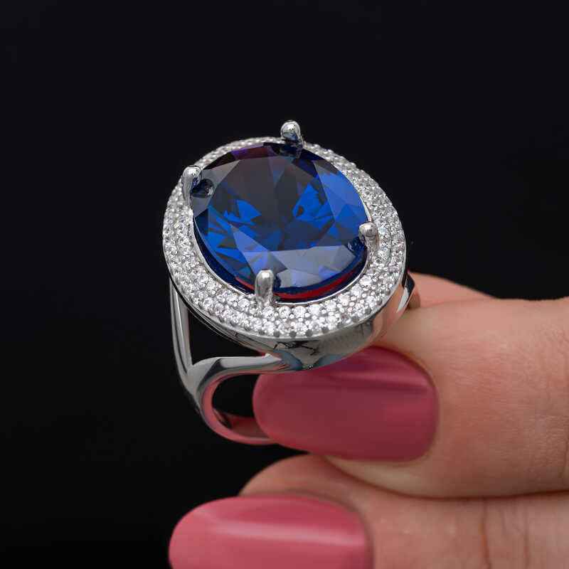 Sapphire Stone Women's Silver Ring