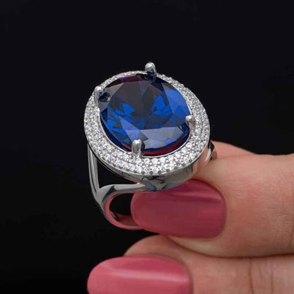Sapphire Stone Women's Silver Ring