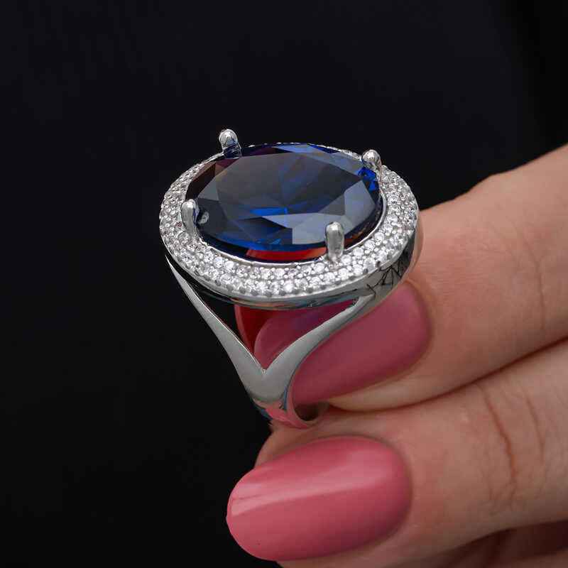 Sapphire Stone Women's Silver Ring