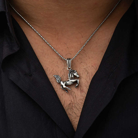Rearing Horse Silver Necklace