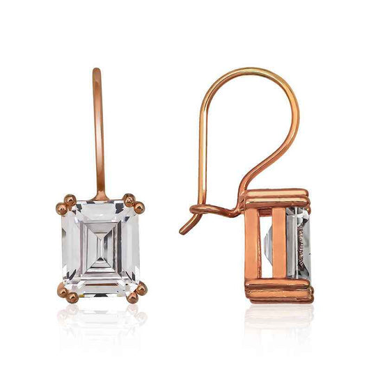 Rose Plated Baguette Dangle Women's Silver Earrings