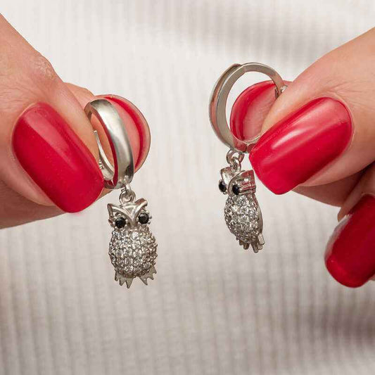 Dangling Owl Women's Silver Earrings