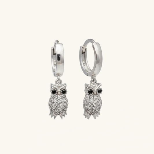 Dangling Owl Women's Silver Earrings