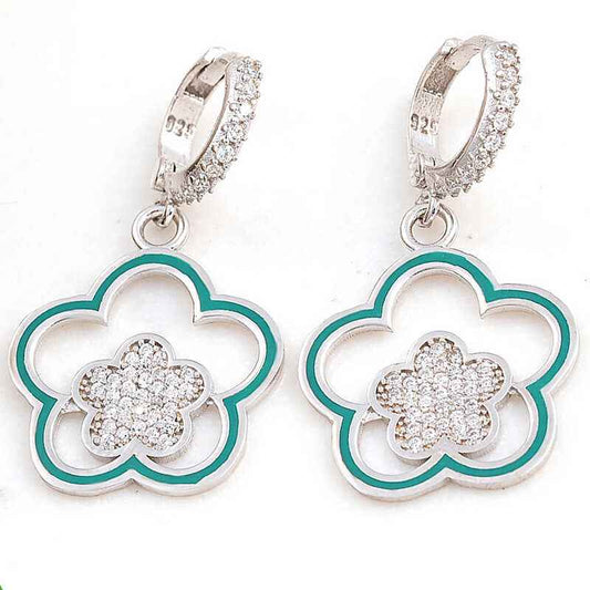 Swinging Flower Pattern Women's Silver Earrings