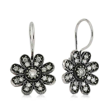 Flower Dangle Silver Earrings