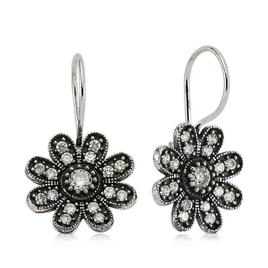 Flower Dangle Silver Earrings