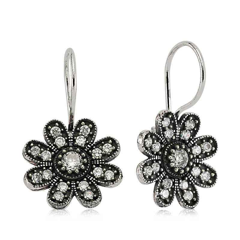 Flower Dangle Silver Earrings