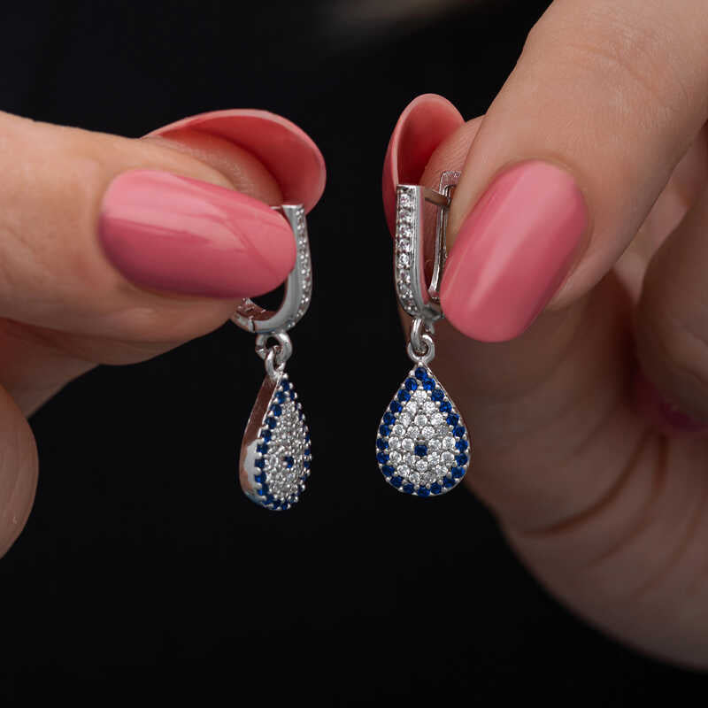 Boucles d'oreilles pendantes en argent pour femme, motif mauvais œil
