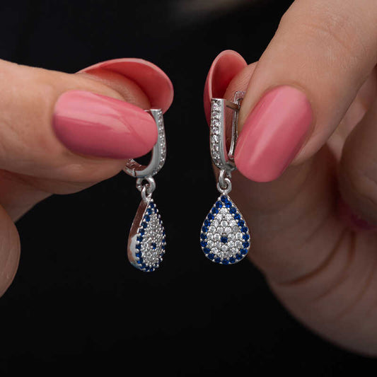 Boucles d'oreilles pendantes en argent pour femme, motif mauvais œil